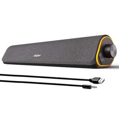 SOULION Bluetooth Computer Speakers for Desktop Monitor PC USB Powered | USB Powered & 3.5mm, Colorful LED Lights, Switch Button Clear & Rich Sound, Breathable Cloth,Surround Soundbar - color: Dark Grey