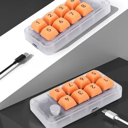 Zopsc Wired USB C Numeric Keypad, One Handed Macro Keyboard with 8 Programmable Keys, Hot Swap, Knob Control, for Gaming Design Work - color: Transparent