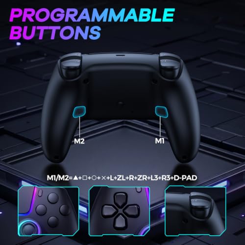 Pogriko Wireless Controller for PS5/Pro/Slim Console for PS5 Controller, Wireless Gamepad with Back Button, Turbo, Dual Vibration, Motion Gyro, 3.5mm Audio Jack, Mic, Speaker