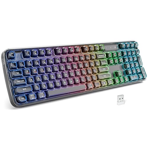 GEEZER Computer Backlit Keyboard Black Crystal - Full-Size Bluetooth Wireless Rechargeable Transparent Keycap Portable Keyboards Compatible with Windows, Laptop, PC, Desktop - color: Black Crystal