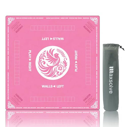 Mahjong Mat with Carrying Bag, Pink Mahjong Table Mat with Rules | Anti Slip & Noise Reduction, Easy to Carry, 31.5" x 31.5" Neoprene Mahjong Mats, Elegant Print & Soft Surface Gaming Mat - color: Pink