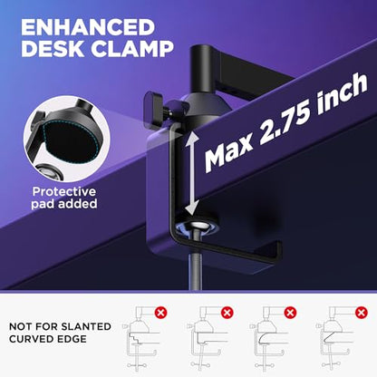 InnoGear Low Profile Mic Arm Foldable Boom Arm Mic Stand Desk for Fifine | Smooth Adjustment, 360° Rotation, 3.3 lb Weight Capacity, Horizontal Reach 26.1", 3/8" to 5/8" Adapter, For Desk Under 2.75" - color: Black, style: 3-Axis Arm