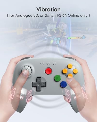 8Bitdo 64 Bluetooth Controller for Analogue 3D, Switch, Switch 2, Windows, Android – Hall Effect Joystick, Vibration, Turbo Function – Gray - color: Gray