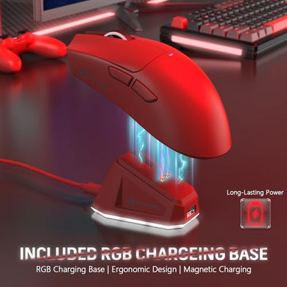 ATTACK SHARK X11 59g Lightweight Wireless Gaming Mouse with RGB Magnetic Charging Dock,PixArt PAW3311,Tri-Mode-BT/2.4G Wireless/Wired Mouse,22000 DPI,5 Programmable Buttons for Pc/Mac(Red) - color: red
