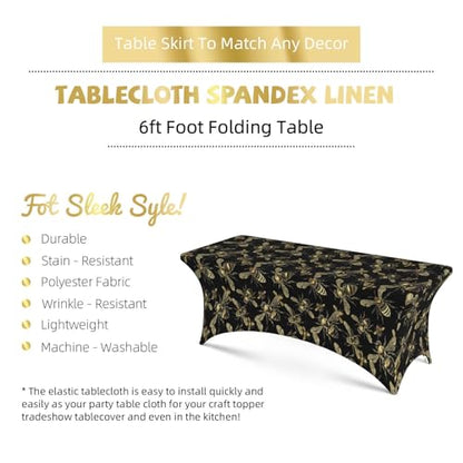 Famame Gold Bee Seamless Rectangular Fitted Tablecloth- 6Ft Stretch Spandex Table Covers Patio Design Tablecloths for Wedding Banquet Party (72Lx30Wx30H) - color: Gold Bees, size: 3" x 1" (Rectangular)