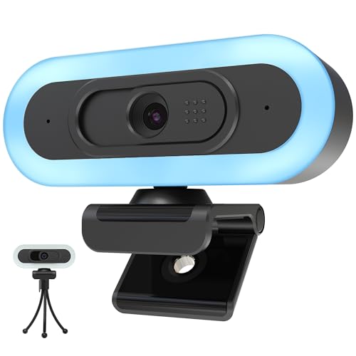 2K/60Fps Webcam, Streaming Camera with Fill RGB Lights, 1080P/60FPS Webcam, Autofocus, Dual Noise-Cancelling Microphones, Privacy Cover and Tripod for Computer, PC, Zoom - color: 2K/65°FOV