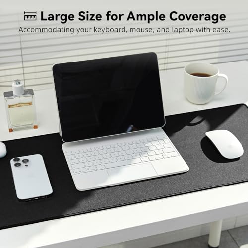 Reniteco Large Office & Gaming Mouse Pad, 35.4" x 11.8" Desk Mat, Black | Anti-Fray Stitched Edges, Premium Textured Surface, Non-Slip Rubber Base, Water and Stain Resistant Protection - color: Black, size: 35.4''x11.8''x0.12"