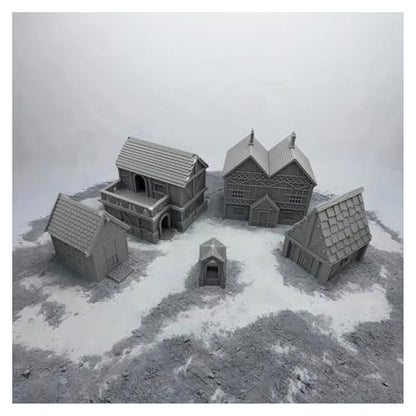 Paintable Tabletop Miniature Little Town Building Terrains - 18mm Scale Dioramas Building Set Scenery with Medieval Architecture Style by HAUTICO (HVillageHouses4-1)
