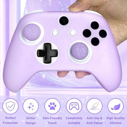 Purple Glitter Anti-Slip Protective Silicone Cover Skin Grips Compatible with Xbox one s/x Controller,8 PCS Glitter Thumb Grips Caps and 2 Grips Caps. - color: Glitter Purple