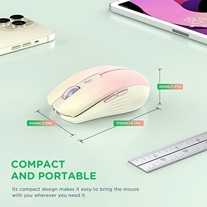 RAPIQUE Bluetooth Wireless Mouse, BT1/BT2+2.4Ghz USB Receiver,Khaki to Pink | 3-Device Switching, USB-C Rechargeable, Quiet Clicks, 800/1200/1600 DPI, 6 Buttons, Ergonomic Grip, For Laptop, MacBook, PC - color: Gradient Khaki to Pink