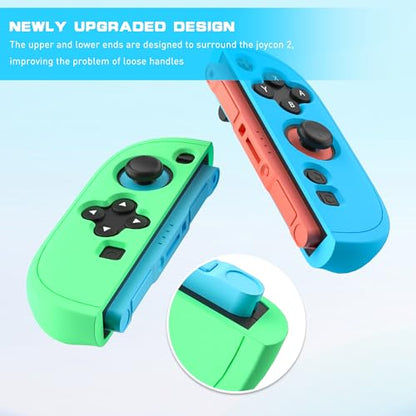 PAWDIARY Switch 2 2025 Silicone Grip Controller Case, Frosted Switch 2 Protective Cover Comfort Handle and 2 Thump Caps, [2 Pieces] Anti-Scratch Softshell Skin - Blue&Green - color: Blue-Green