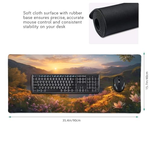 XXL Gaming Mouse Pad 35.4x15.7 inch, Quiet Mountain Lake Landscape Theme Desk Mat,Large Beautiful Flower Scene Mousepad (Alpine Lake) - color: Alpine lake