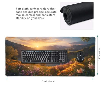 XXL Gaming Mouse Pad 35.4x15.7 inch, Quiet Mountain Lake Landscape Theme Desk Mat,Large Beautiful Flower Scene Mousepad (Alpine Lake) - color: Alpine lake