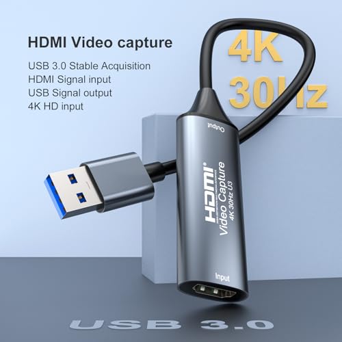 4K 30FPS HDMI Video Capture Card,Video Recording Card HDMI USB 3.0 for Gaming Live Streaming TV Recorder, for Windows Android Mac OS System VLC,OBS,Amcap,PS5,Switch,Xbox