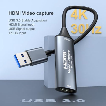 4K 30FPS HDMI Video Capture Card,Video Recording Card HDMI USB 3.0 for Gaming Live Streaming TV Recorder, for Windows Android Mac OS System VLC,OBS,Amcap,PS5,Switch,Xbox