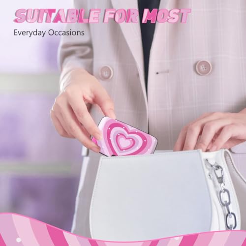 Credit Card Holder, Mini RFID Small Aluminum Card Wallet Business Card Case | Blocking Slim Metal RFID Blocking Front Pocket Wallet Hard Case Durable CC Holder for Women Girls, Pink Hearts - color: Pink Hearts