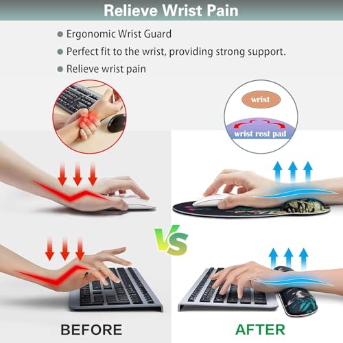 Mouse Pad with Wrist Rest Set, 3-in-1 Wrist Support Mouse Pad Set, Floral | Gaming MousePad with Anti-Skid Base,Ergonomic Mouse Pad,Memory Foam Keyboard Gel Wrists Rest - color: Flowers & Plants