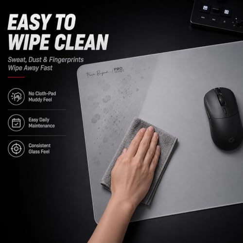 Pro Glass Gaming Mouse Pad, Electroplated Hard Glass Mousepad, Sleeve-Free Smooth Glide, Reduced Skin Drag, High-Stability Base, Graphite Gray