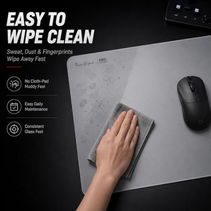 Pro Glass Gaming Mouse Pad, Electroplated Hard Glass Mousepad, Sleeve-Free Smooth Glide, Reduced Skin Drag, High-Stability Base, Graphite Gray