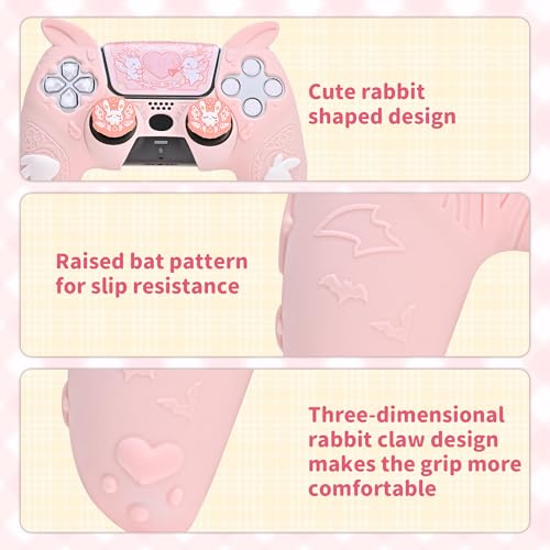 GeekShare PS5 Controller Skin Set,Soft Silicone Protective Cover Case for PS5 Wireless Controller with 2 Thumb Grip Caps and 1 Sticker - Gothic Bunny - color: Gothic Bunny