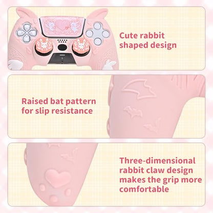 GeekShare PS5 Controller Skin Set,Soft Silicone Protective Cover Case for PS5 Wireless Controller with 2 Thumb Grip Caps and 1 Sticker - Gothic Bunny - color: Gothic Bunny