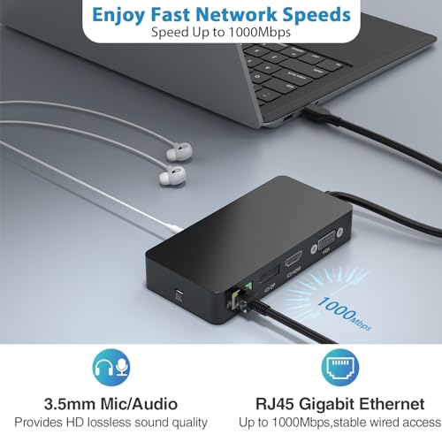 Ms USB C Dock Triple Display (4K DP+HDMI+VGA), 12 in 1 USB C Docking Station with Gigabit Ethernet, 4K HDMI VGA DP Display, 3xUSB 3.0, Audio Out, 100W PD, SD/TF Combo Dock