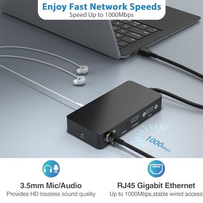 Ms USB C Dock Triple Display (4K DP+HDMI+VGA), 12 in 1 USB C Docking Station with Gigabit Ethernet, 4K HDMI VGA DP Display, 3xUSB 3.0, Audio Out, 100W PD, SD/TF Combo Dock