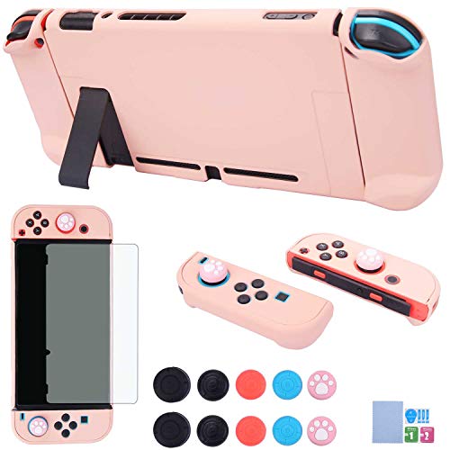 Dockable Case for Nintendo Switch - COMCOOL 3 in 1 Protective Cover Case for Nintendo Switch and Joy-Con Controller with Screen Protector and Thumb grips - Pink - color: Pink