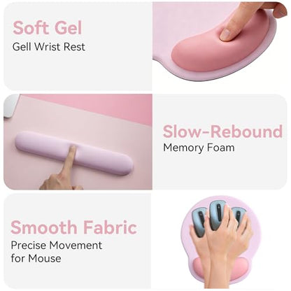 Mouse Pad with Keyboard Wrist Rest,Ergonomic Mouse Pad Wrist Support PU Base with Coaster,Mousepad with Nonslip Base for Computer Laptop Keyboard Home&Office - color: J-Pink Plants