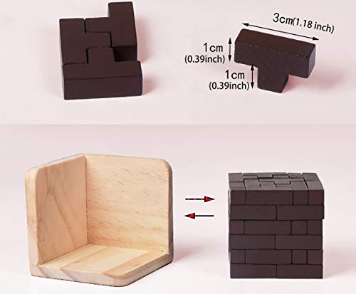 AHYUAN Wooden Brain Teaser Puzzles Cube Stocking Stuffers Wooden Puzzles T-Shaped Jigsaw Logic Puzzle Educational Games Toy for Kids and Adults (Coffee) - color: Coffee