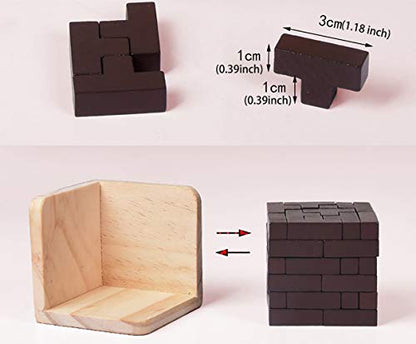 AHYUAN Wooden Brain Teaser Puzzles Cube Stocking Stuffers Wooden Puzzles T-Shaped Jigsaw Logic Puzzle Educational Games Toy for Kids and Adults (Coffee) - color: Coffee