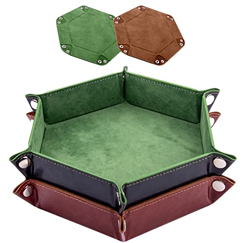 SIQUK 2 Pieces Dice Tray PU Leather Dice Trays Portable Folding Hexagon Dice Roller Tray for Dice Games Like RPG, DND and Other Table Games (Green, Camel) - color: Green, Camel