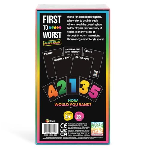 FIRST TO WORST After Dark Party Game – The Adult Card Game About How Your Friends & Family Rank Things | Funny Ranking & Guessing Board Game for Adults, Couples, Game Nights, Parties & Fun Gift Ideas