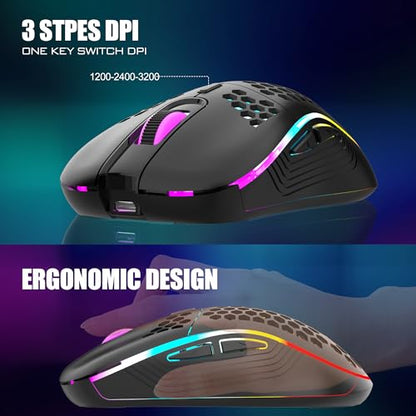 RedThunder 60% Wireless Gaming Keyboard and Mouse Combo, 2500mAh Rechargeable Battery, Ultra-Compact Small RGB Mechanical Feel Keyboard, Lightweight Honeycomb Optical Mouse for Gaming/Business, Black - style: 02 Black Wireless Combo