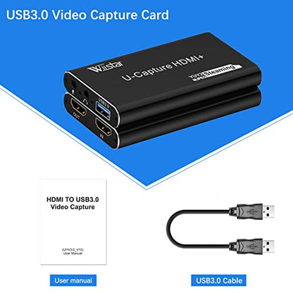 Wiistar USB Audio Video Capture Card 1080P60 HDMI to USB3.0 Video Capture | Support YUY2 with Microphone 4K30Hz HDMI Loopout for Game Recording Live Streaming PS4 Compatible with Windows Mac OS System