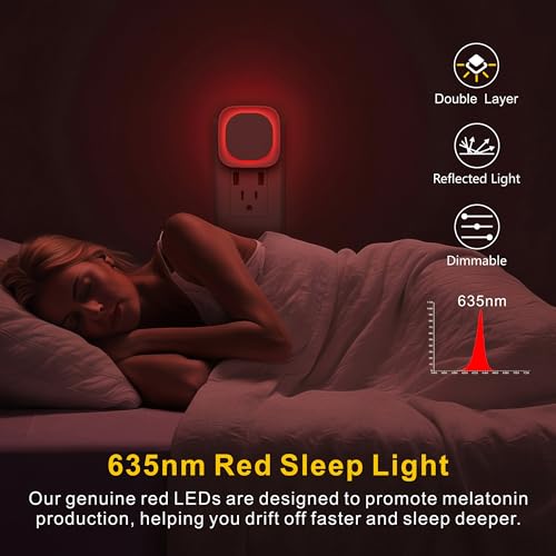 2 Pack Red Night Light Plug into Wall, Dim Glow for Sleep, Eye-Care | Dimmable Reflected Light, Dusk to Dawn Sensor, Plug-in LED Nightlight for Adults, Kids, Nursery, Bedroom, Bathroom, Toilet - color: Red