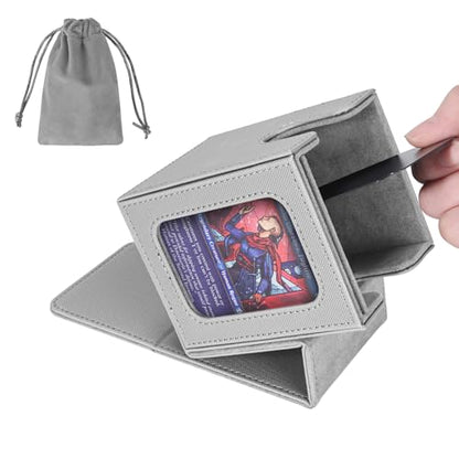 AFIING MTG Deck Box for Commander Display,Card Deck Box Fits 100 Double Sleeved Cards, Magic Commander TCG Card Storage Box with 2 Dividers,Drawstring Bag and 1 Toploader(Silver/grey) - color: Commander Silver Grey