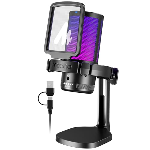 MAONO USB Gaming Microphone for PC, Noise Cancellation Condenser Mic with RGB, Mute, Gain, Computer Desk Mic for Streaming, Podcast, Chat, Twitch, YouTube, Discord, PS5, PS4, GamerWave DGM20 Black - color: Black