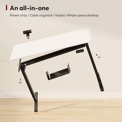 SANODESK Electric Standing Desk with Desk Clamp Power Strip 48"x 24" Whole-Piece Desktop Height Adjustable Stand Up with Cable Management Sit Stand Home Office Desk Black Frame/White Top - color: Black Frame+white Top, size: 48"x24"