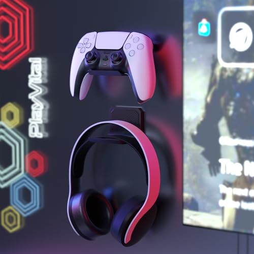 PlayVital 4 Pack FOLD Controller Holder Wall Mount for ps5 ps4 Xbox Switch 2 Pro Headset, Universal Gaming Acessories Controller Organizer Headphone Stand - Foldable Anti-slip Strong Adhesive, Black - color: Black 4 Sets
