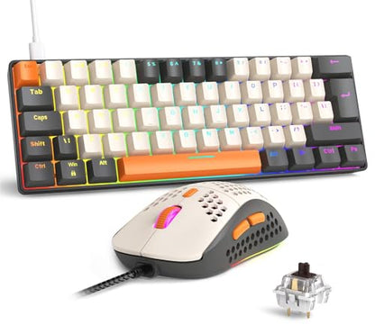 RK-T60 Wired 60% TKL Mechanical Gaming Keyboard Led Rainbow Backlight Ultra-Compact NKRO Linear Red Switch ABS Keycap RGB Honeycomb Mice Coiled Aviator Cable for Windows Laptop PS4/PC/WIN Gamer - color: Milk/Brown Switch