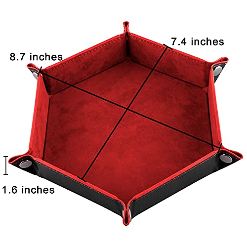 SIQUK 2 Pieces Dice Tray PU Leather Dice Trays Folding Hexagon Dice Holder Tray for Dice Games Like RPG, DND and Other Table Games (Black and Red) - color: Black and Red