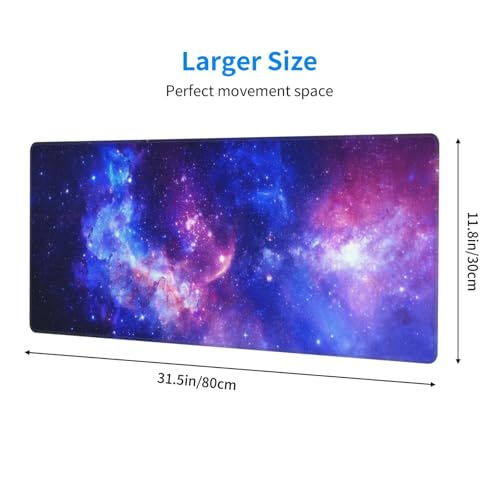 Large Gaming Mouse Pad Desk Mat, Purple Blue Galaxy Nebula Extended Keyboard Mouse Pad Mousepad with Non-Slip Base and Stitched Edge Mouse Mat Desk Pad Mouse Pads for Desk Home Office, 31.5 x 11.8 - color: Purple Blue Galaxy