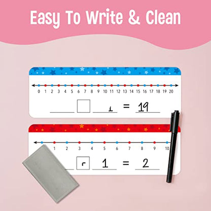26 Packs Number Line Dry Erase Boards Cards, Double Sided Writable and Erasable Board-0-10 on One Side & 0-20 on Other Side Math White Board for Kids, Students, Classroom and Home (12” x 4”) - color: Stars, size: 0-10/0-20 -26 Packs