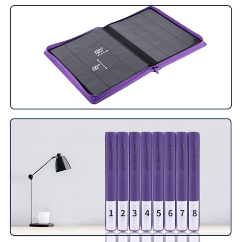 Snekdy premium 1024-pocket trading card binder, 16-pocket cards album, waterproof PU-leather Cover album with side loading, holds gaming, baseball, basketball & sports cards (Purple) - color: Purple