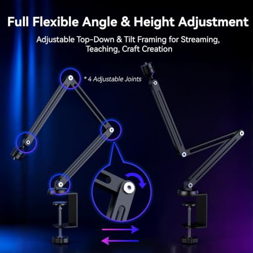 EMEET S600L 4K Webcam with Adjustable Desktop Overhead Stand, 4 Lighting Modes, Rainbow Effect, 1/2" Sensor, 0.2S PDAF, 2 Mics, Dial Control, 4K Webcam with Tripod for OBS/Twitch/YouTube/Zoom/PC/Mac - style: S600L 1/2" Sensor with Tripod