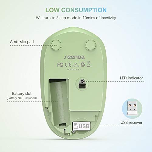 seenda Wireless Mouse for Laptop, 2.4G Noiseless Mouse with USB Receiver - Optical Tracking Portable Computer Mice for Chromebook, PC, Tablet, Windows, 24 Months Battery Life - Light Blue&Olive Green - color: Light Blue and Green