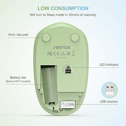 seenda Wireless Mouse for Laptop, 2.4G Noiseless Mouse with USB Receiver - Optical Tracking Portable Computer Mice for Chromebook, PC, Tablet, Windows, 24 Months Battery Life - Light Blue&Olive Green - color: Light Blue and Green