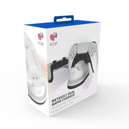 PDP Gaming PlayStation 5 METAVOLT Dual Charging Station for 2 Wireless PS5 Dualsense Controllers (White) - color: White