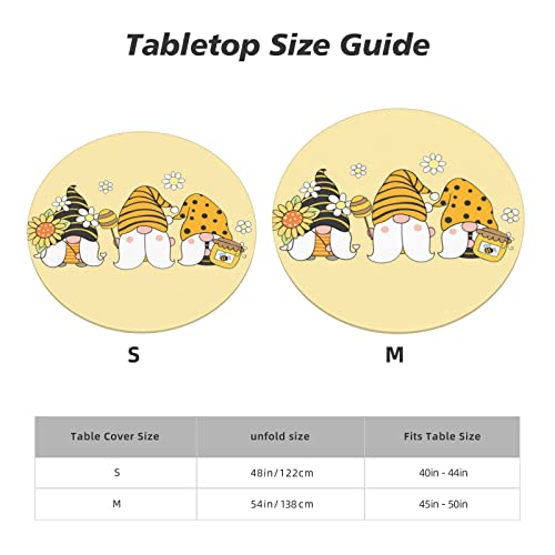 Famame Cute Sunflower Bee Gnomes Fitted Round Tablecloth Waterproof Table Cloth with Elastic Edge Wipe Clean Table Covers for Indoor Outdoor Fits 45"-50", Medium - color: Sunflower Bee Gnomes